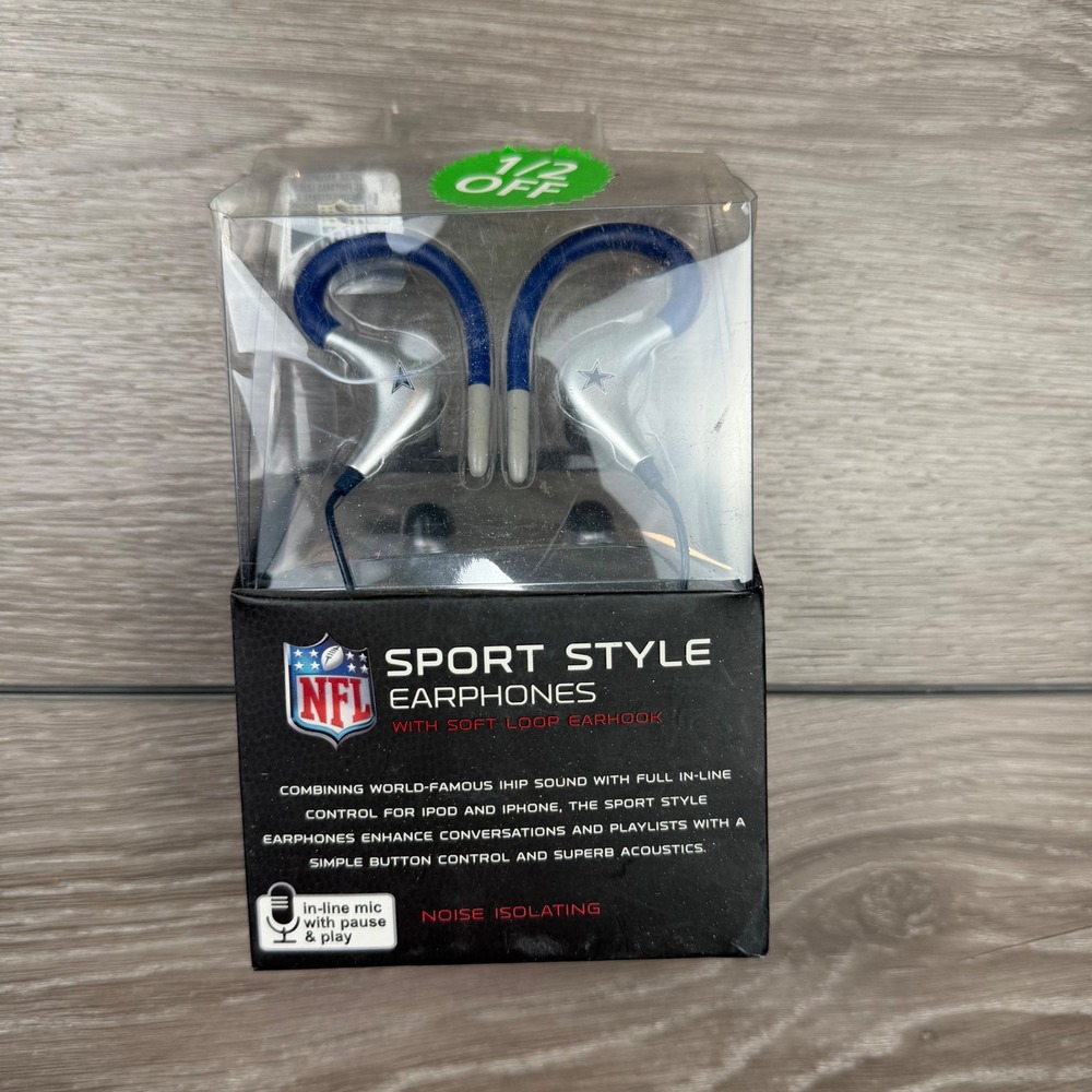 iHip Unisex NFL Dallas Cowboys Sport Style Earphones Silver Blue OS New